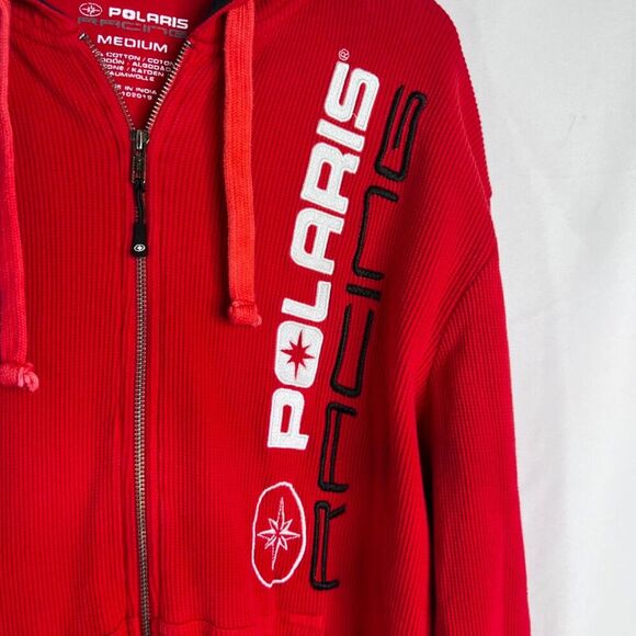 Polaris Racing Red Hooded 100% Cotton Full Zip Thermal Sweatshirt Size Medium - Picture 6 of 13